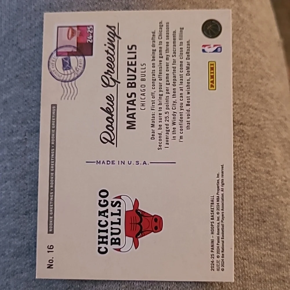 Panini NBA Hoops Matas Buzelis Red White Rookie Greetings Trading Card - Picture 2 of 2